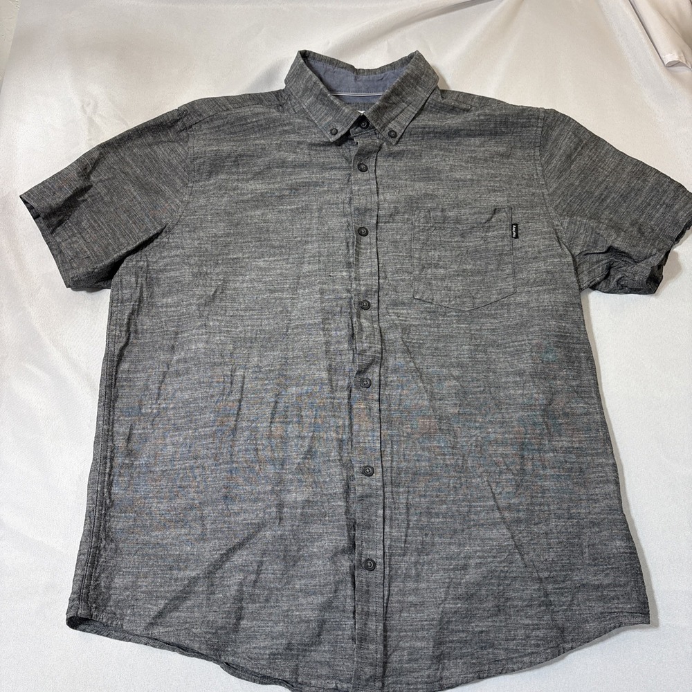 Hurley Icon Stretch SS Men's Short Sleeve Button-Up Gray Woven Pocket L
